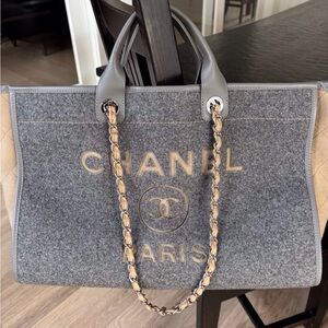 CHANEL Gray and Beige Tote Bag